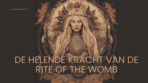 Vrouw in ritueel portaal met bloemkroon. Rite of the Womb.