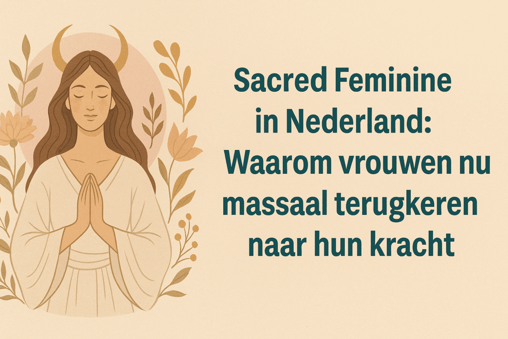 Sacred Feminine Nederland blogbanner met vrouwelijke energie, natuur en zachte lichtinvallen
