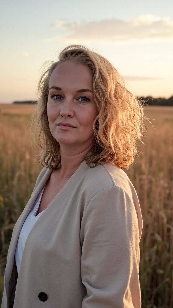 Vrouw in natuurlijk licht op veld, rust en aanwezigheid na het stoppen van pleasen