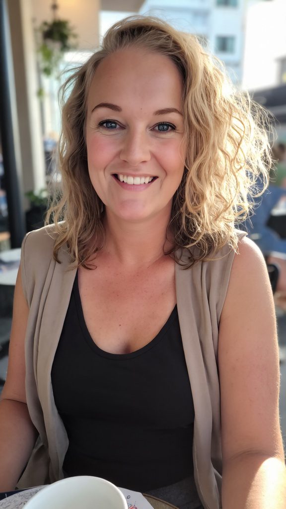 Claudia Mostert lacht ontspannen na een sessie met de Wealth Womb QuickShift audio-activatie.