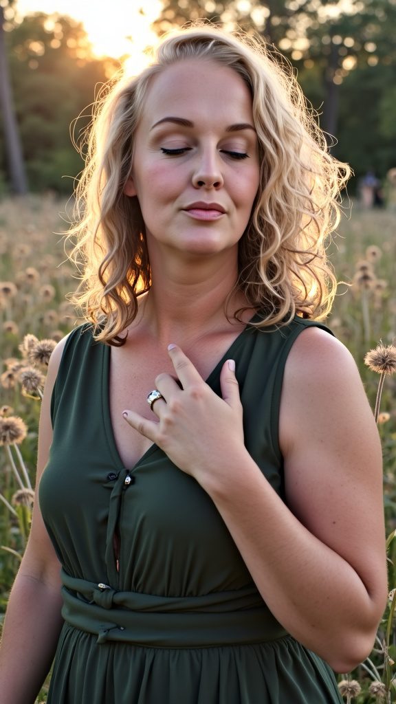 Claudia Mostert tijdens een moment van verbinding met haar lichaam en veld tijdens de Wealth Womb QuickShift.