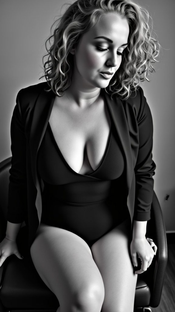 Sensuele vrouw in blazer die vrouwelijke kracht en WOMB-energie belichaamt, symbool voor belichaming, sensualiteit en geld ontvangen vanuit het lichaam